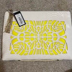 Bebe White and Yellow Cutout Clutch